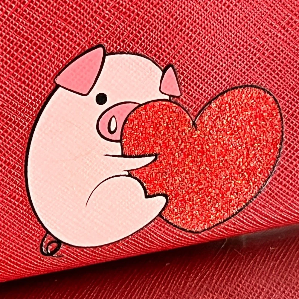 Michael Kors NWOT Red Kearny with Heart and pig Design wallet or clutch